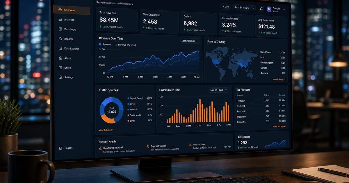لوحة تحليلات وبيانات تفاعلية — التحليلات والتقارير ولوحات البيانات